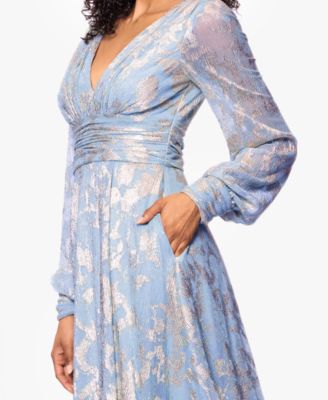 Women's Metallic V-Neck Ruched-Waist Gown