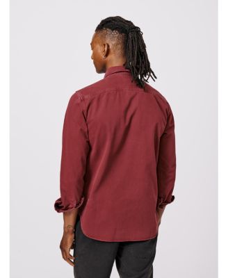 Men's Women s Long-Sleeve Cotton Twill Button-Up Shirt with Double Patch Pockets