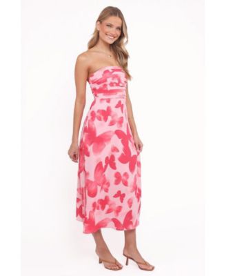 Women's Kenna Strapless Midi Dress in Butterfly Print