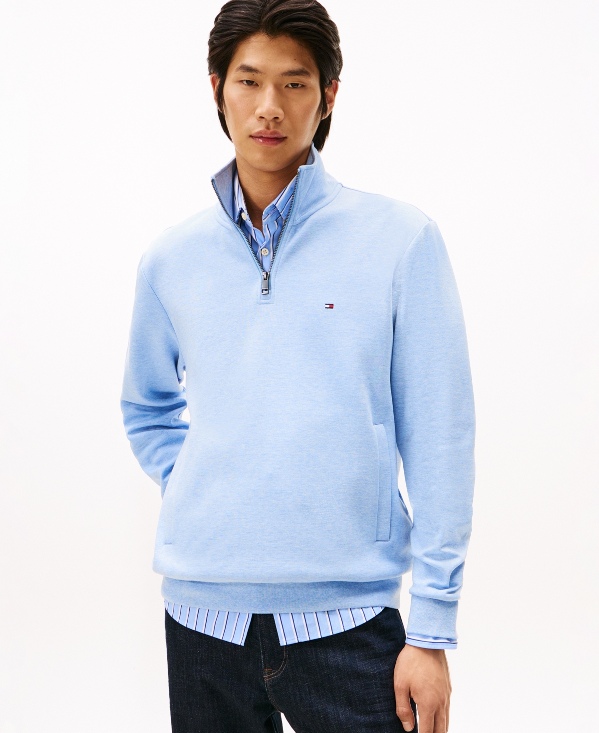 Tommy Hilfiger Men's Essential Intechno Knit Regular-Fit 1/4-Zip Sweatshirt - Vessel Blue Heather