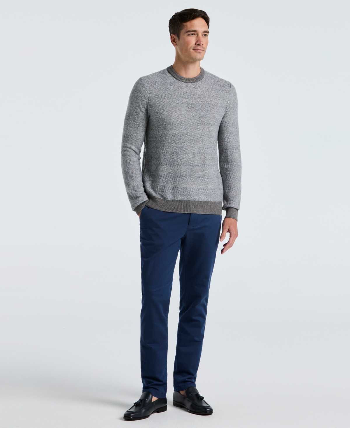 Perry Ellis Men's Herringbone Crew Neck Sweater In Gray