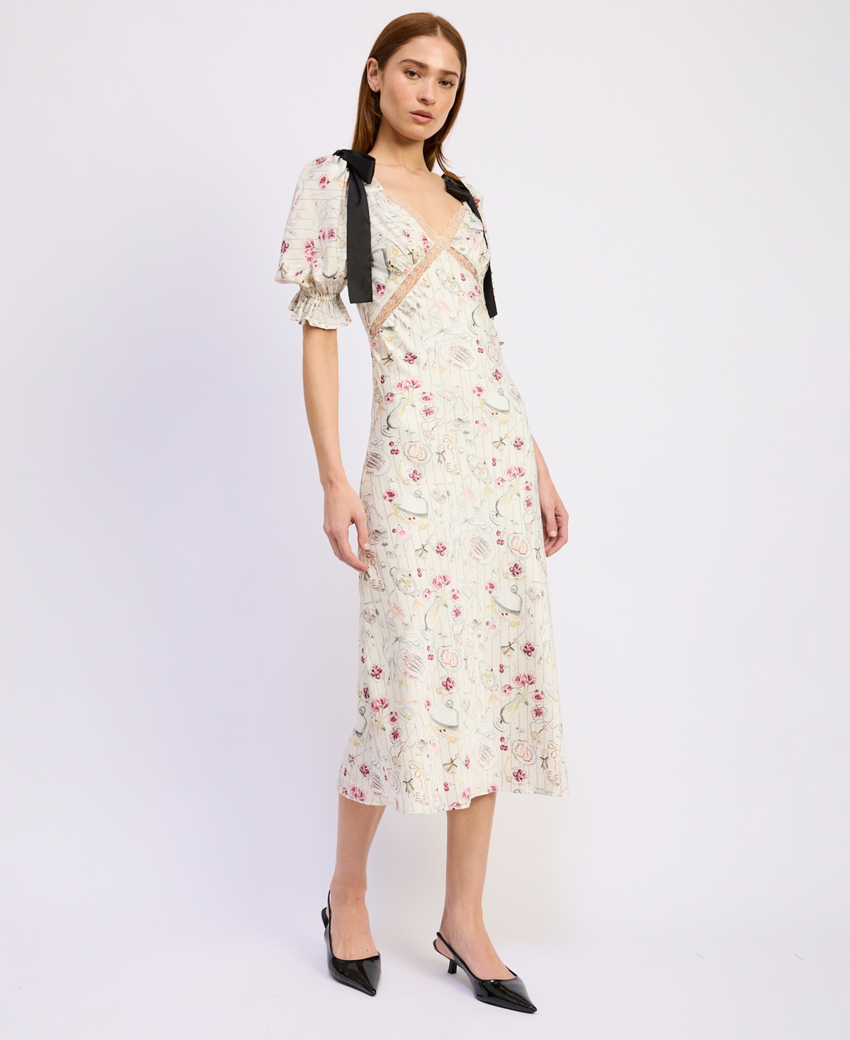 En Saison Women's V-Neck Short-Sleeve Midi Dress