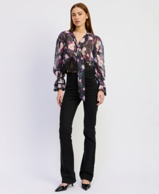En Saison - Women's Jasmine V-Neck Long-Sleeve Blouse