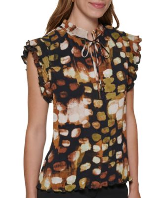 Petite Short-Sleeve Ruffled Blouse Top