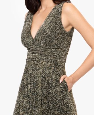 Women's V-Neck Pleated Animal Print Gown