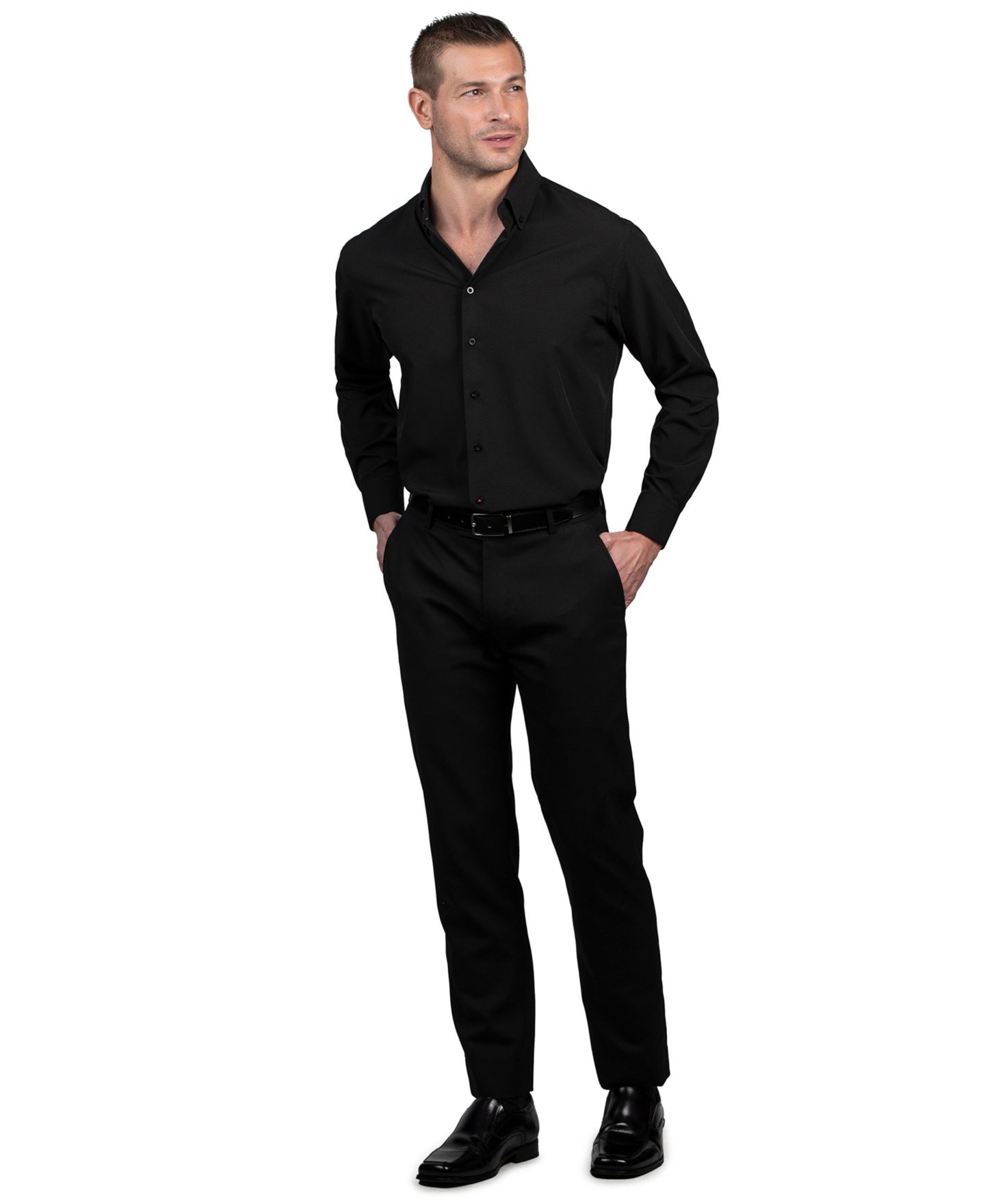 Мужская рубашка Nautica Slim-Fit Supershirt Dress Shirt, цвет: Чёрный — фото 4