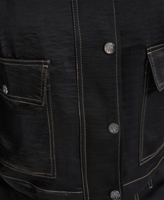 Women's Top Stitch Glazed High Mock Neck Dressing Jacket