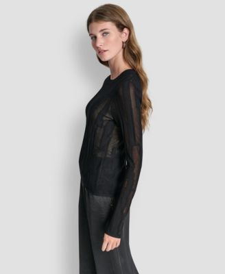 Women's Long-Sleeve Double Layer Mixed Stitch Sweater