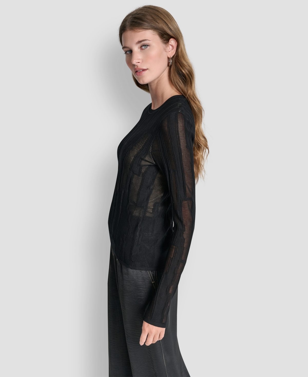 Dkny Women's Long-Sleeve Double Layer Mixed Stitch Sweater