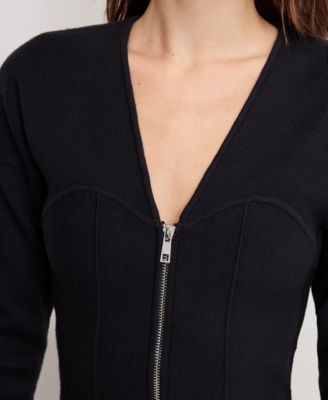 Women's V-Neck Front Zipper Sweater
