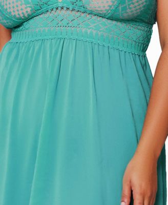 Plus Size 2 Piece Soft Cup Lace Baby Doll Lingerie Set