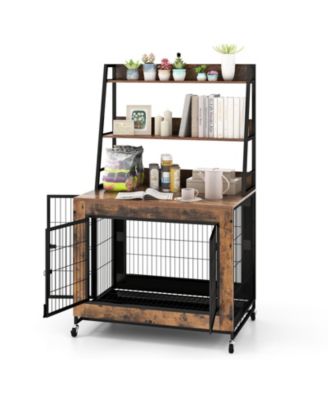 Dog Crate Furniture w/ Storage Shelves Industrial Dog Kennel w/ Flip-up Top