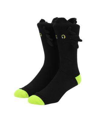 Men's Toothless Plush Character Heads Adult Black Casual Crew Socks -OSFA