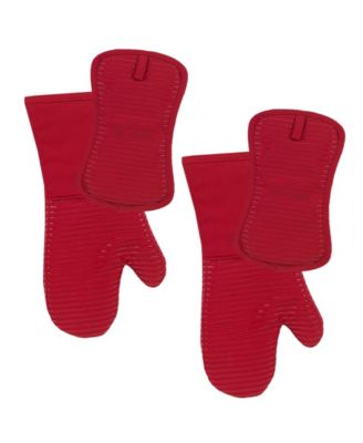 Ribbed Silicone Cotton Twill Potholders Oven Mitts, Set of 4