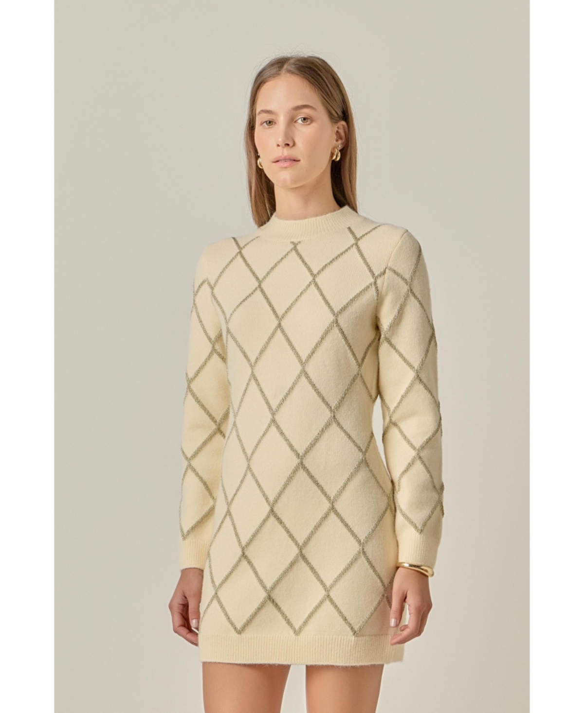 English Factory Women's Knit Dress Featuring a Lurex Argyle Pattern