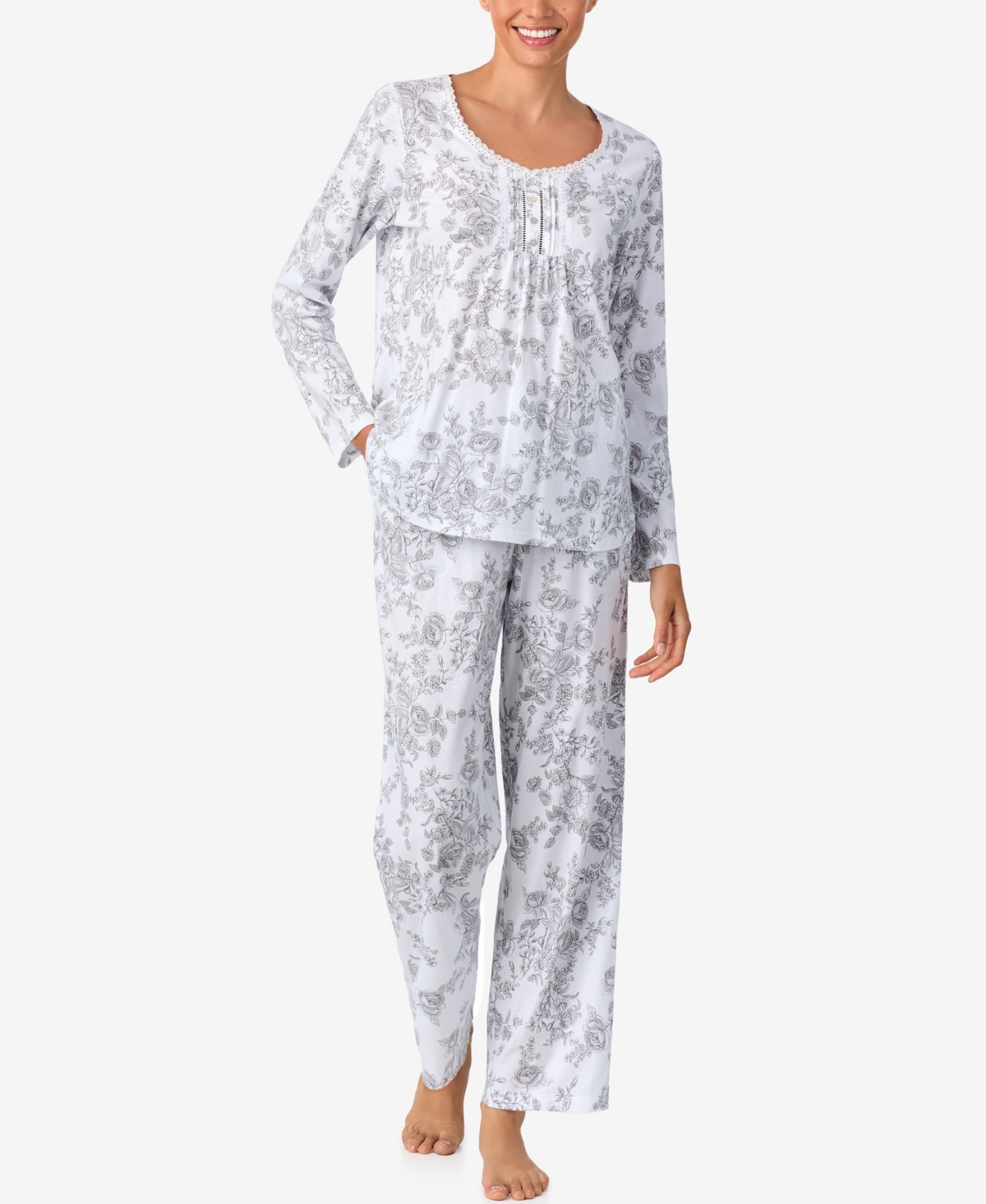 Aria Sleepwear Brushed Cotton Long Sleeve Pant Pj Set In Multi