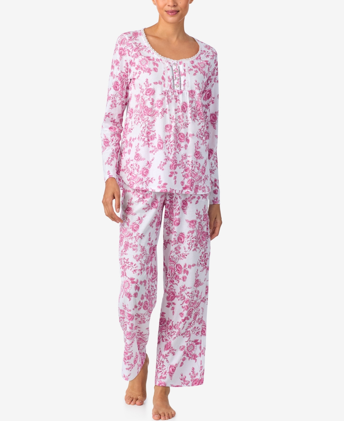 Aria Sleepwear Brushed Cotton Long Sleeve Pant Pj Set In Multi