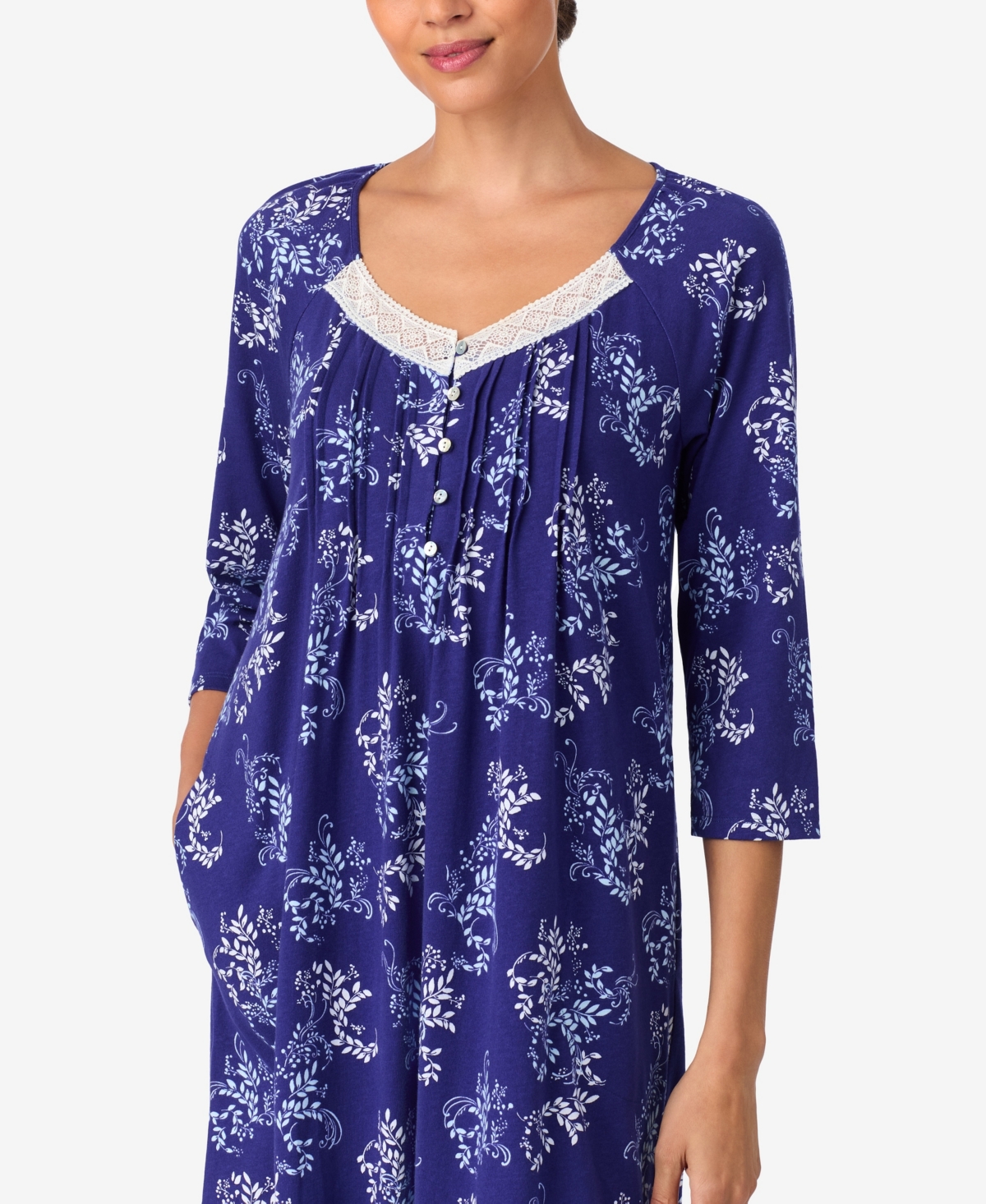 Aria Women's Brushed Cotton 3/4 Sleeve Nightgown In Blue
