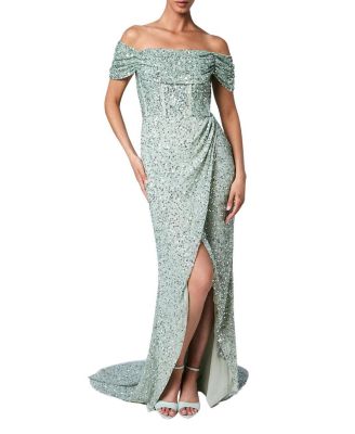 Women's Sequin Bardot Maxi Bridesmaid Dress