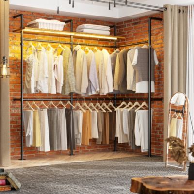 Industrial Pipe Clothing Rack, Reversible 118.3'' Clothes Rack