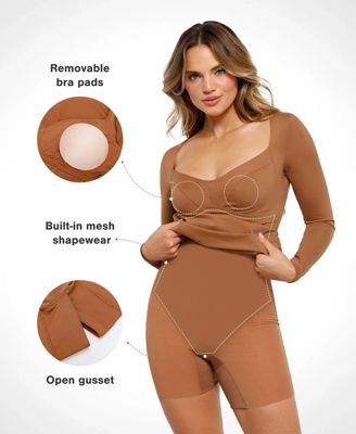 Women's Redtag Thermal Shapewear Long Sleeve Sweetheart Mini Dress