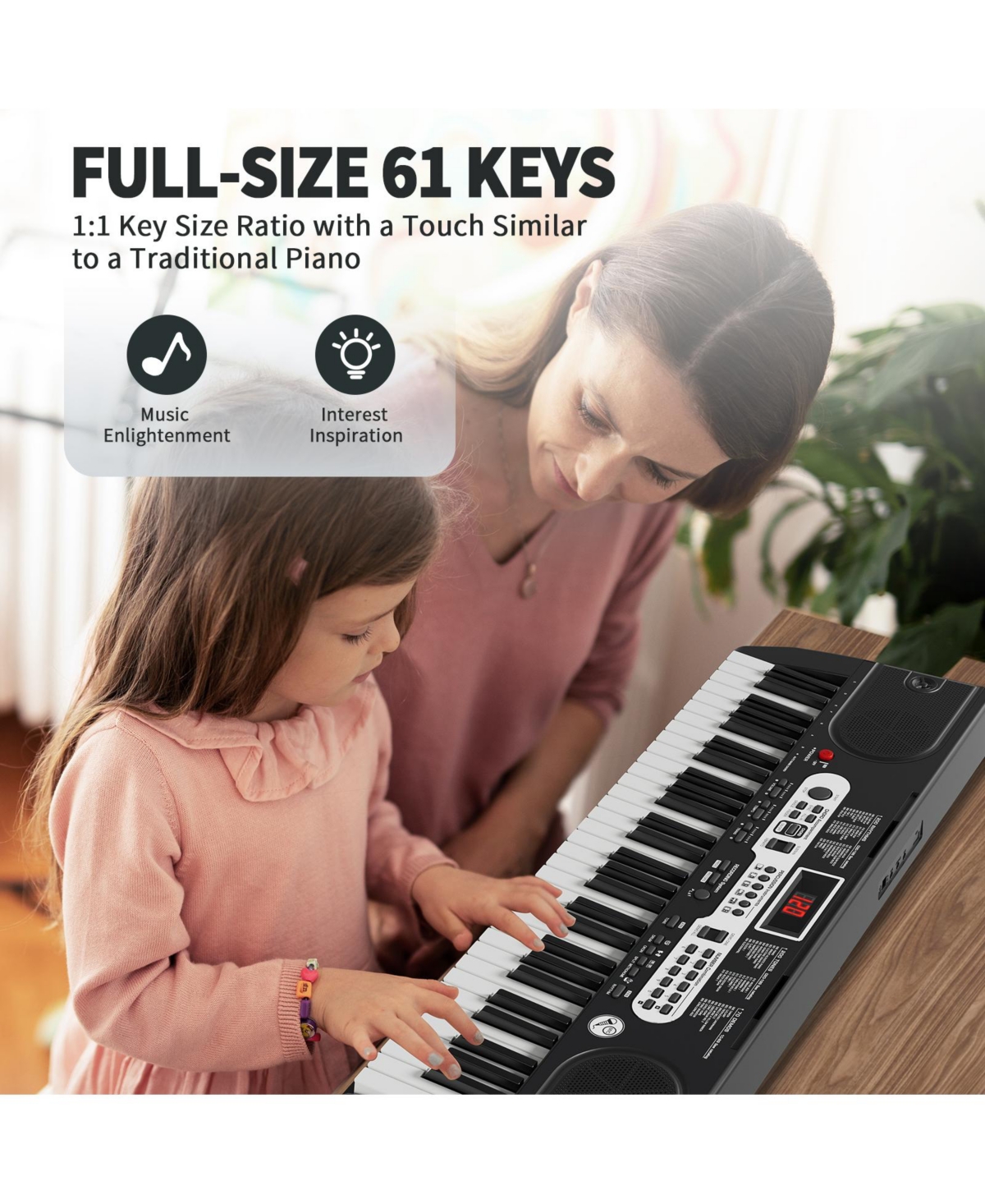 Vebreda 61-Key Electronic Keyboard Piano Set with Lcd Screen for Beginners