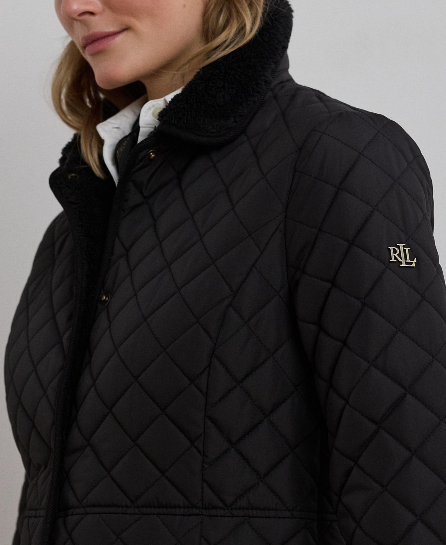 Женское пальто Lauren Ralph Lauren Faux-Sherpa-Collar Quilted, цвет: Чёрный — фото 4