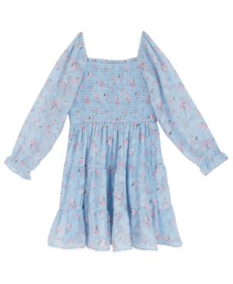 Girls 7-16 Floral Burnout Chiffon Long-Sleeve Dress