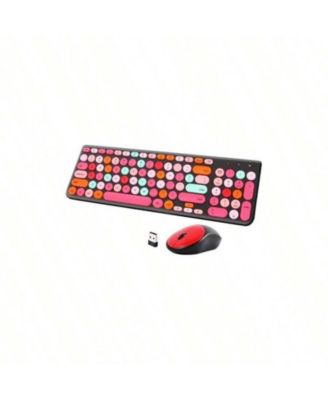 Wireless Keyboard & Mouse Combo, Typewriter Style with Round Keycaps, 2.4GHz for Computer, Desktop, Laptop - Black Colorful