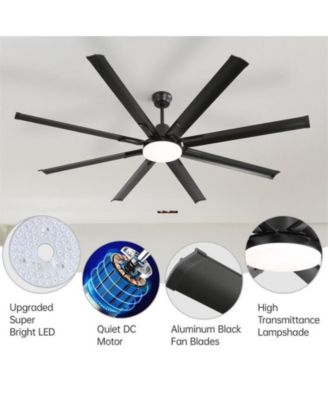 84-inch Modern Standard Black 8-Blade LED Ceiling Fan with Remote and Intelligent Control and Voice Function