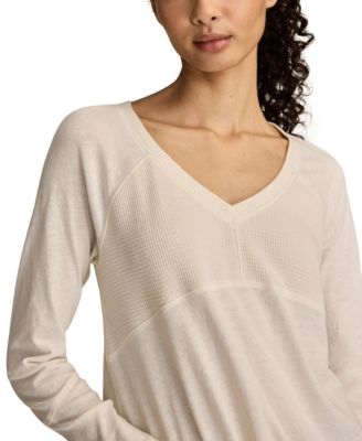 Women's Waffle Mix V-Neck Top