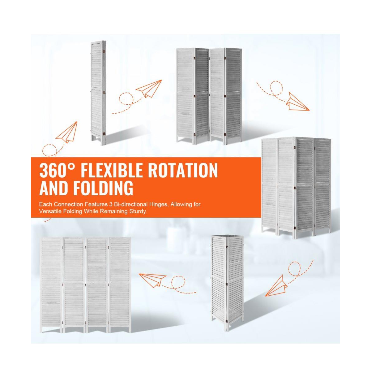 Slickblue 4-Panel Wooden Room Divider Folding Privacy Screen Indoor