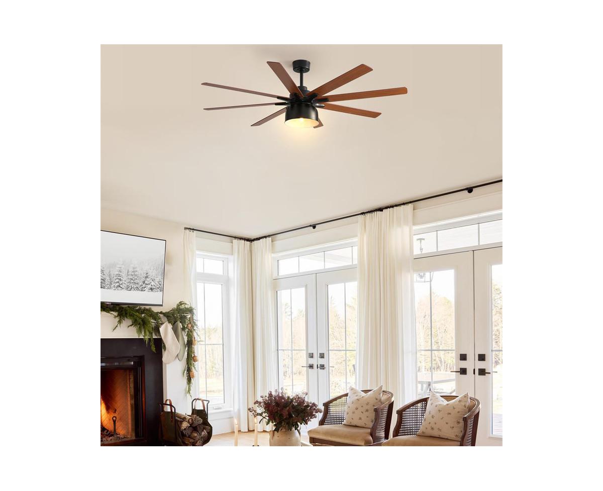 Sofucor -inch Modern Black 8-Blade Ceiling Fan with Remote Control and Timing Function