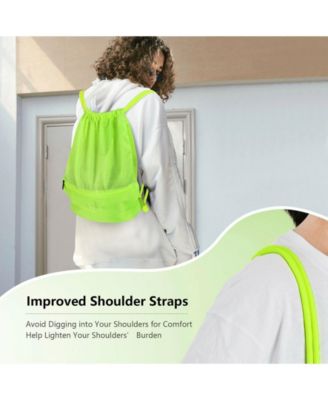 Drawstring Backpack String Bag Foldable Sports Sack with Zipper Pocket-Green