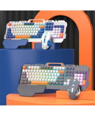 Wired Gaming Keyboard And Mouse Set - Keyboard And Mouse with Wrist Rest - Ergonomic Keyboard For Desktop, Laptop, PC - Blue and White
