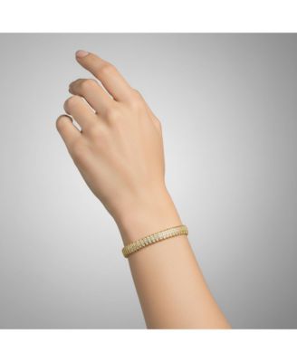 Sterling Silver 14K Gold Plated with Clear Cubic Zirconia Wave Bar Link Tennis Bracelet