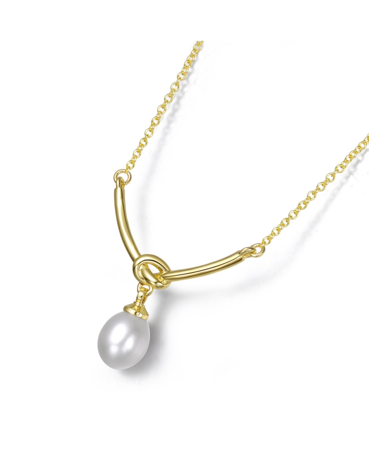 Sterling Silver 14K Gold Plated with White Egg Shapped Freshwater Pearl Y-Shapped Necklace