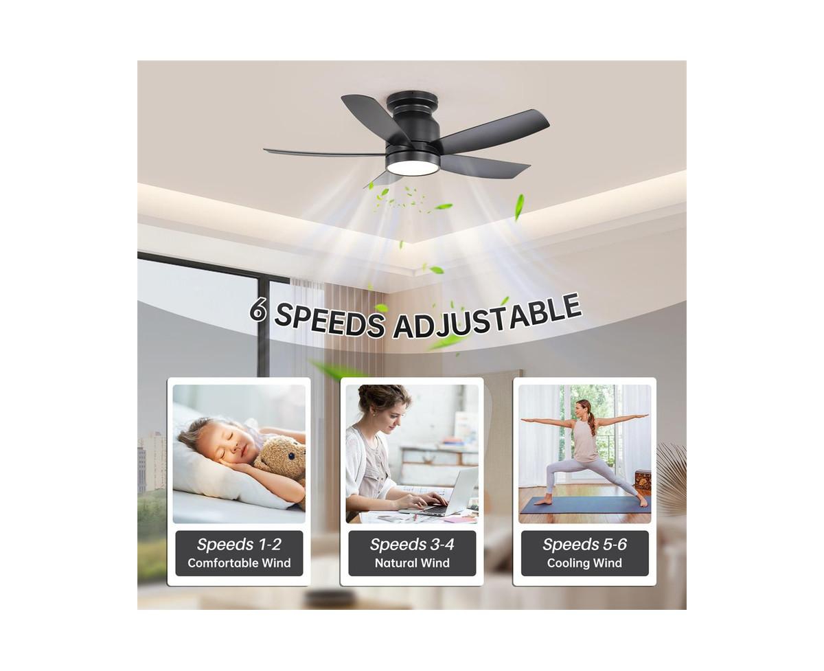 42-inch Modern Black 5-Blade Ceiling Fan With 6-Speed Adjustable Wind Speed and Light Kit