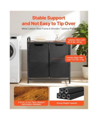 2-Section Laundry Sorter with Pull-Out Bags and Wooden Top