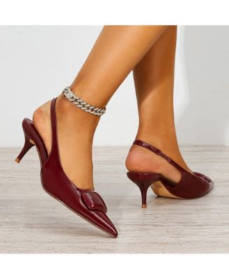 Women's Jennifer Patent Slingback Kitten Heels with Geometric Embellishment