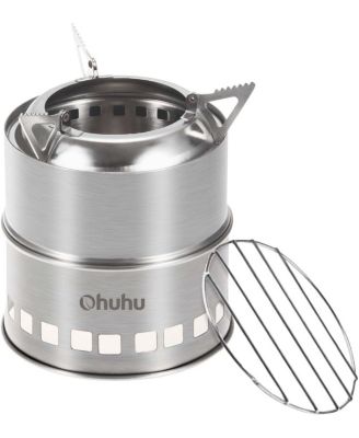 Stainless Steel Wood Burning Camp Stove – Mini Portable with Grill Grid & Carry Bag for Outdoor Cooking