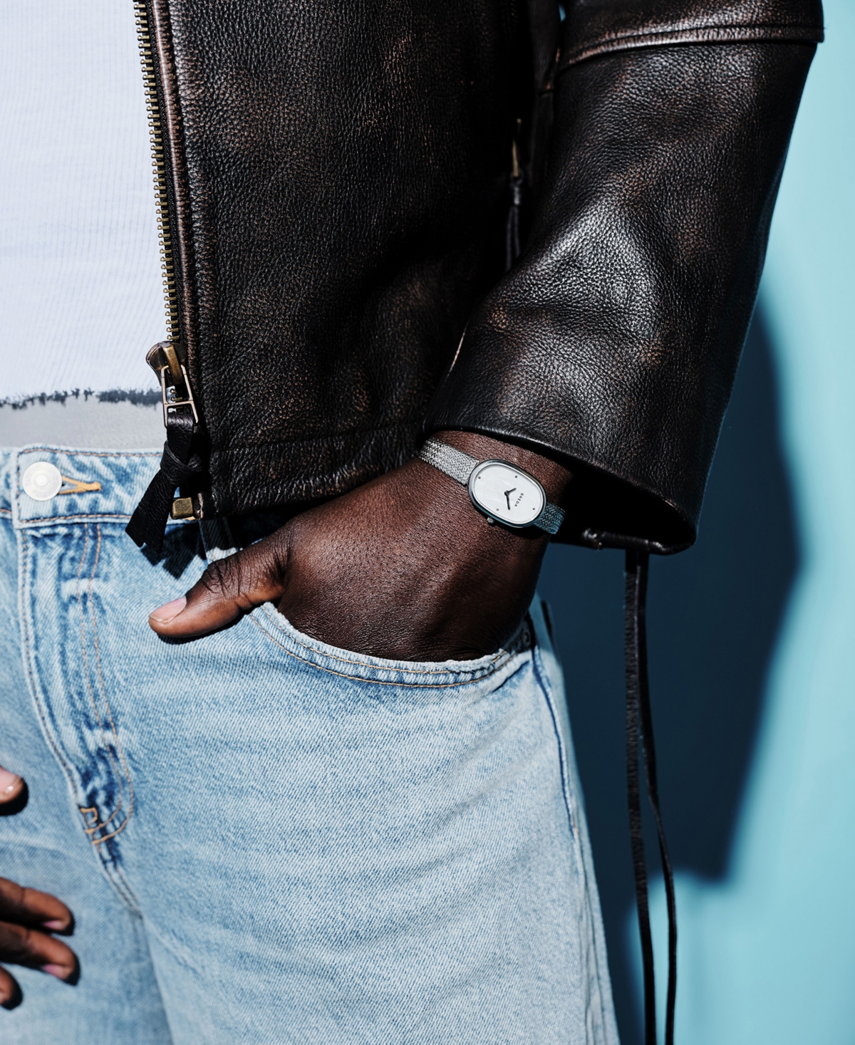 Breda Women's 'Jane Tethered' Silver Stainless Steel Mesh Bracelet Watch, 23mm