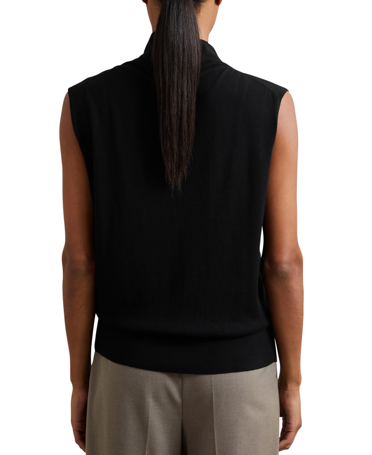 Reiss Womens Black Harper Funnel-neck Sleeveless Wool Top
