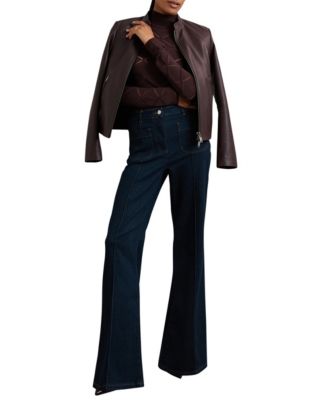 Women's Laser-Cut Funnel-Neck Knit Top