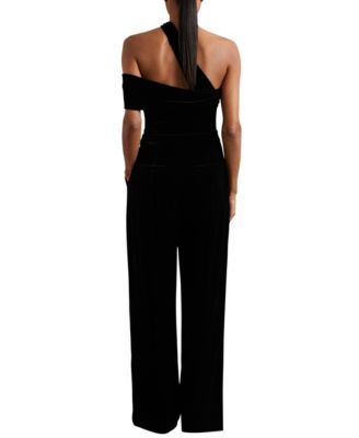Women's Velvet One-Shoulder Wide-Leg Jumpsuit