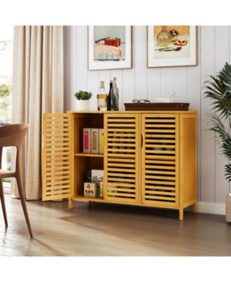 Bathroom Storage Cabinet with 3 Wicker Doors and Shelves