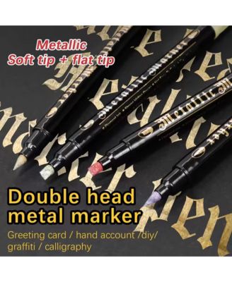 12 Colors Soft Brush Tip & Flat Tip Metallic Markers, Acrylic Paint Pens for Stone, Rock, Painting, Ceramic, Glass, Wood and Metal