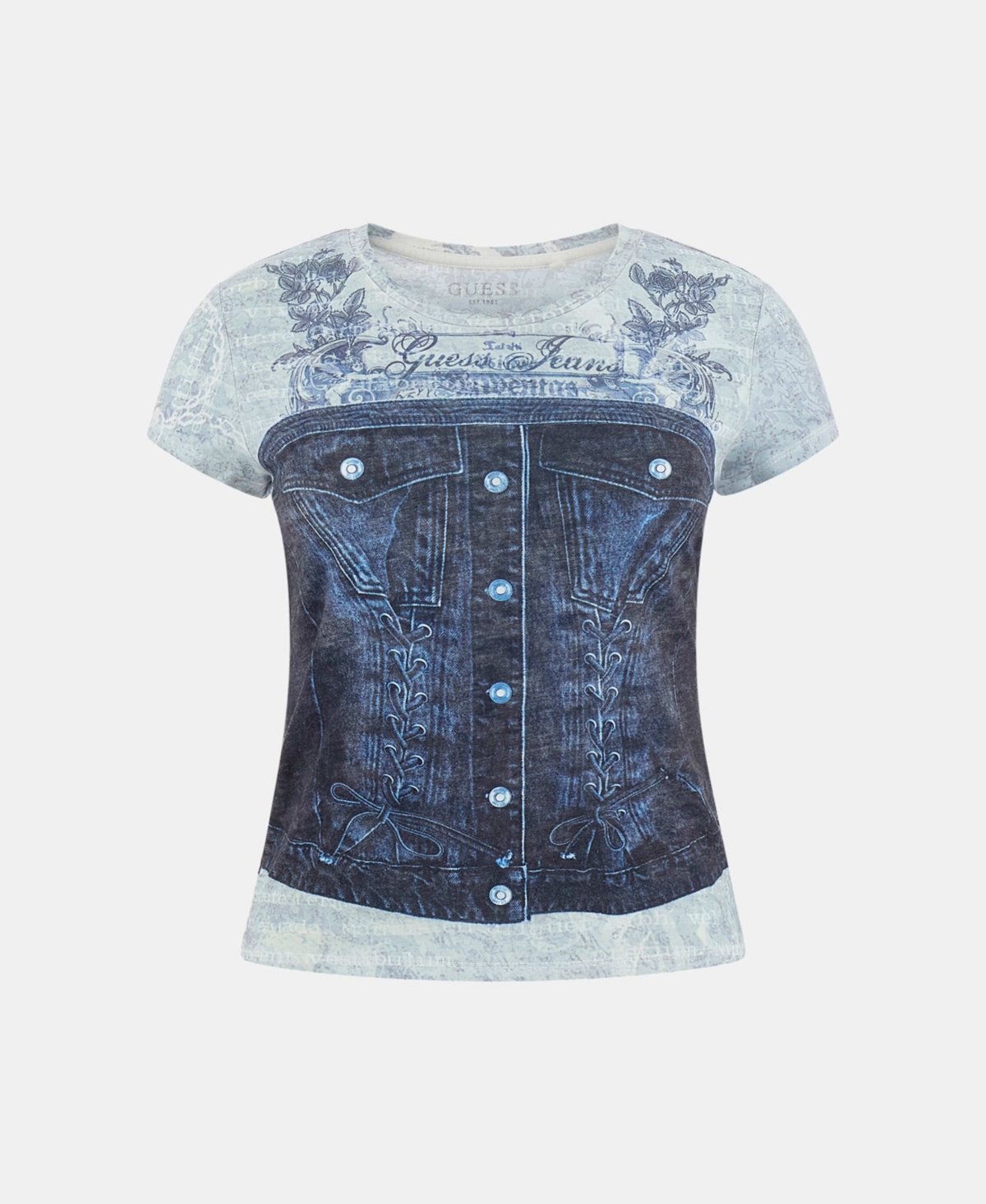Guess Women's Short-Sleeve Denim Bustier R5 Sub Top