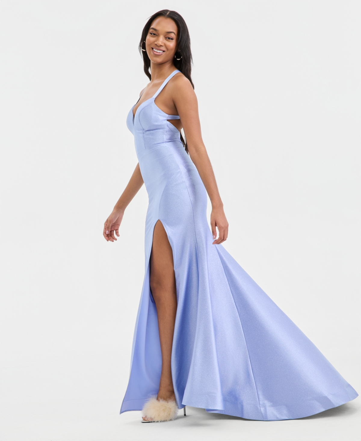 Emerald Sundae Juniors' X-Back High-Slit Gown