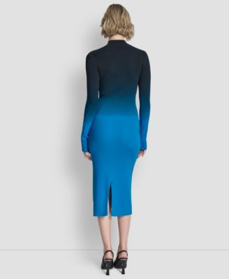 Women's Long-Sleeve Crewneck Dip Dye Sweater Dress